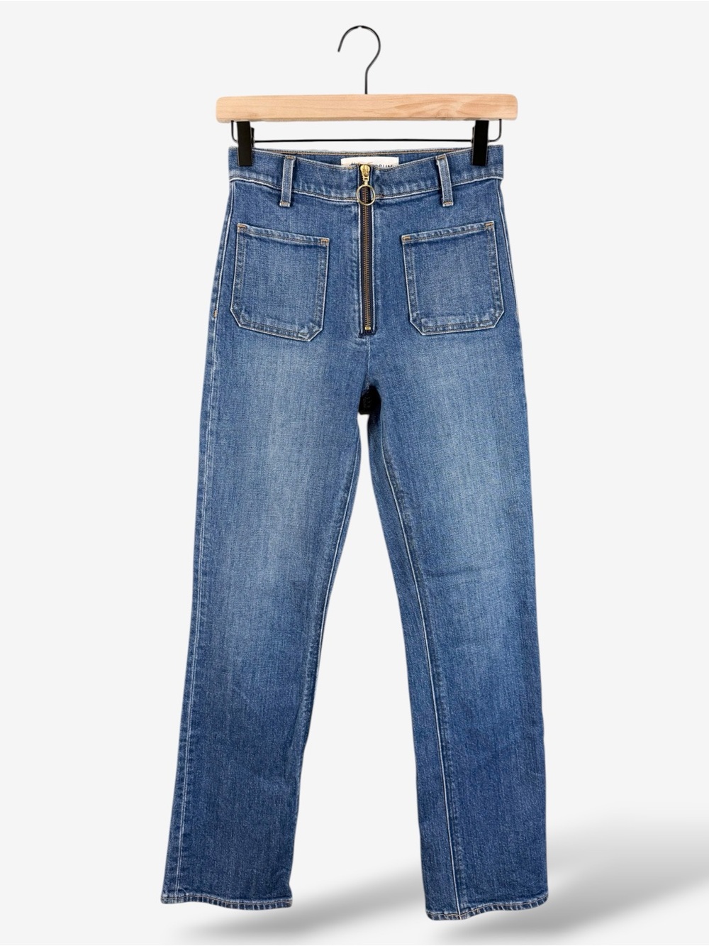 Denim Forum The Just Peachy Straight Jeans 25 Exposed Zip High Rise Aritzia